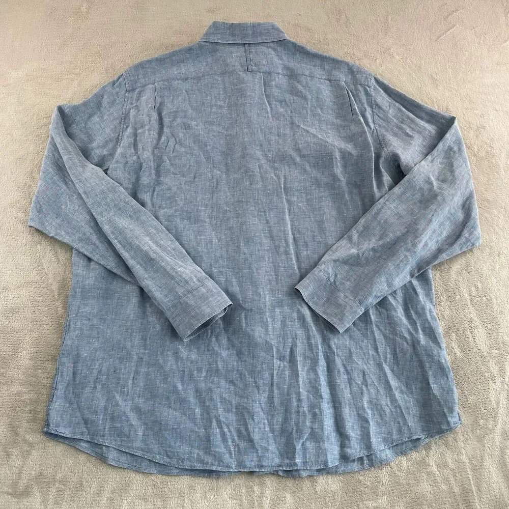 Banana Republic Shirt Men XL Blue 100% Linen Chambray‎ Long Sleeve Preppy